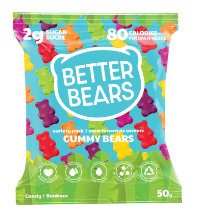 Front of Better Bears Vegan Gummy Bears Variety Pack, 50g