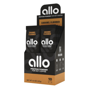 Front of Allo Protein Powder For Hot Coffee Caramel