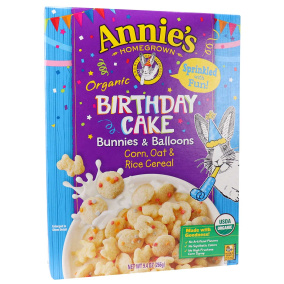 Front of Annie’s Homegrown Organic Birthday Cake Bunnies & Balloons Cereal, 266g