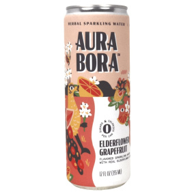 Front of Aura Bora Herbal Sparkling Water Elderflower Grapefruit