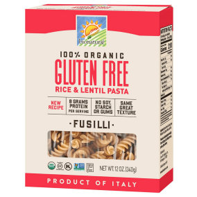 Front of Bionaturae 100% Organic Gluten Free Rice & Lentil Pasta Fusilli, 340g