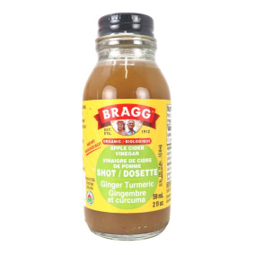 Front of Bragg Organic Apple Cider Vinegar Prebiotic Shot Ginger Turmeric