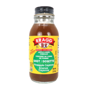 Front of Bragg's Organic Apple Cider Vinegar Prebiotic Shot Pineapple Cayenne