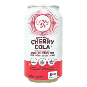 Front of Crazy D's Rockin' Rolla Cherry Cola Sparkling Prebiotic Soda