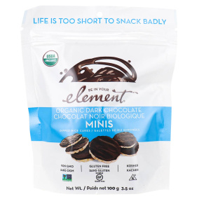 Front of Element Snacks Organic Dipped Rice Cakes Dark Chocolate Minis, 100g