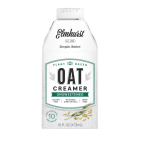 Front of Elmhurst Plant-Based Oat Creamer Unsweetened, 473ml