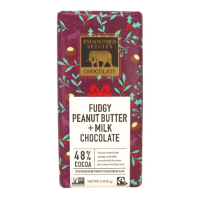Front of Endangered Species 48% Cocoa Fudgy Peanut Butter + Milk Chocolate
