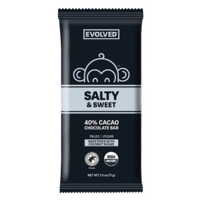 Front of EVOLVED Chocolate Bar Salty & Sweet