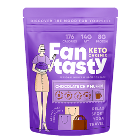 Front of FanTasty Keto Cake Mix Chocolate Chip Muffin, 270g