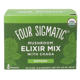Front of Four Sigmatic Instant Chaga Mushroom Elixir Mix, 20 Bags