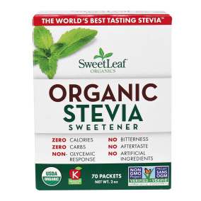 Front of Sweetleaf Organic Stevia Sweetener Packets