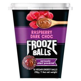 Front of Frooze Balls Vegan Energy Balls Raspberry Dark Chocolate