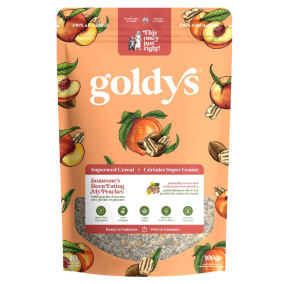 Front of Goldys Superseed Cereal Someone's Been Eating My Peaches