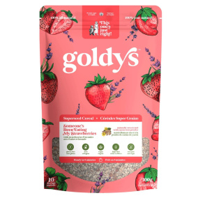 Front of Goldys Superseed Cereal Someone's Been Eating My Strawberries