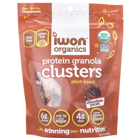 Front of IWON Organics Plant-Based Protein Granola Clusters Chocolate Pecan, 224g