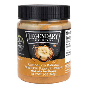 Front of Legendary Foods Chocolate Banana Flavored Peanut Spread, 340g