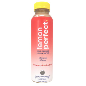 Front of Lemon Perfect Cold-Pressed Lemon Water Strawberry Passion Fruit 