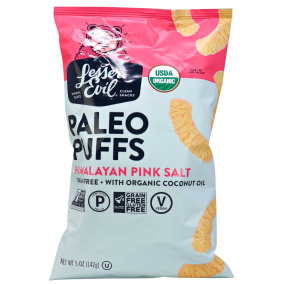 Front of Lesser Evil Organic Grain Free Paleo Puffs Himalayan Pink Salt, 142g