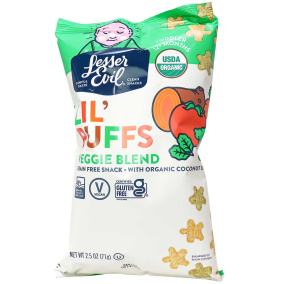 Front of Lesser Evil Lil’ Puffs Veggie Blend Grain-Free Snack, 71g