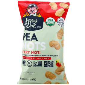 Front of Lesser Evil PeaNOTS Plant Protein Nuggets Fiery Hot