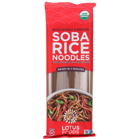 Front of Lotus Foods Organic Buckwheat & Brown Soba Rice Noodles, 227g