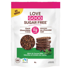 Front of Love Good Fats Sugar-Free Keto Dark Chocolate Thins Mint & Cocoa Nibs