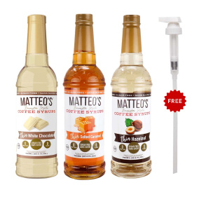 Front of Matteo’s Sugar Free Barista Style Coffee Syrup Trio + FREE Pump