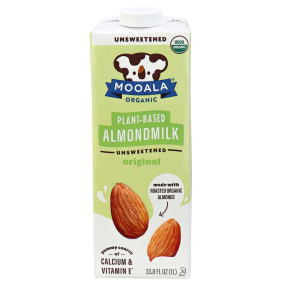 Front of Mooala Organic Plant-Based Almond Milk Unsweetened Original, 1litre