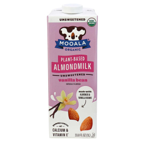 Front of Mooala Organic Plant-Based Almond Milk Unsweetened Vanilla Bean, 1litre