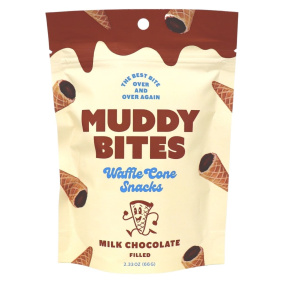 Front of Muddy Bites Waffle Cone Snacks Milk Chocolate, 66g