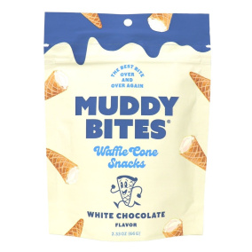 Front of Muddy Bites Waffle Cone Snacks White Chocolate, 66g