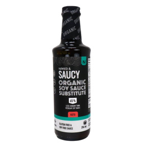 Front of Naked & Saucy Organic Soy Sauce Subsititute Lightly Salted