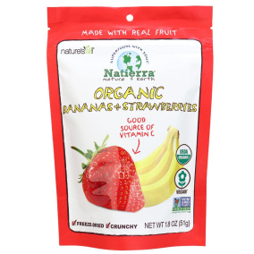 Front of Natierra Organic Freeze Dried Bananas + Strawberries, 51g