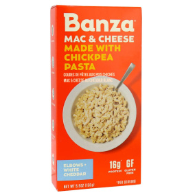 Front of Banza Chickpea Pasta Elbows White Cheddar Mac & Cheese, 156g