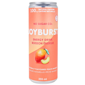 Front of No Sugar Company Joyburst Energy Drink Peach Mango, 355mL