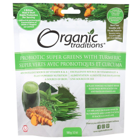Organic Traditions Probiotic Super Greens With Turmeric, 100g