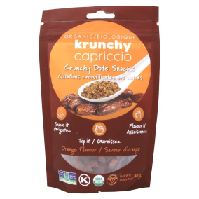 Front of Krunchy Capriccio Organic Crunchy Date Snacks Orange