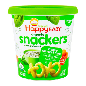 Front of Happy Baby Organic Snackers Baked Grain Snacks Creamy Spinach & Carrot