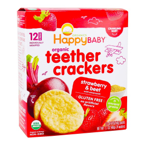 Front of Happy Baby Organic Teether Crackers Strawberry & Beet