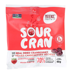 Front of Patience Fruit & Co. Organic Sour Cran Candy Sour Strawberry, 60g