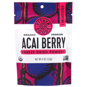 Front of Pitaya Foods Organic Unsweetened Acai Berry Freeze Dried Powder, 113g