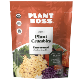 Front of Plant Boss Organic Plant Crumbles Meatless Crumbles Unseasoned, 90g