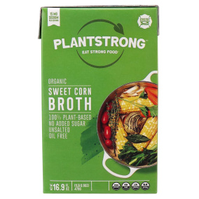 Front of PLANTSTRONG Organic Sweet Corn Broth, 479g