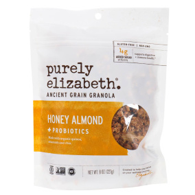Front of Purely Elizabeth Honey Almond + Probiotics Granola, 227g