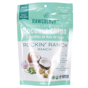 Front of Rawcology Rockin’ Ranch Superfood Coconut Chips, 70g