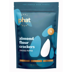 Front of Real Phat Foods Keto Almond Flour Crackers Cracked Pepper