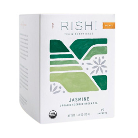 Front of Rishi Tea & Botanicals Organic Scented Green Tea Jasmine, 15 Sachets