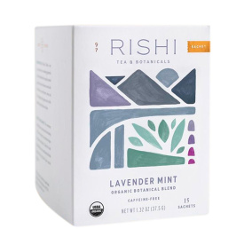 Front of Rishi Tea & Botanicals Organic Botanical Blend Lavender Mint, 15 Sachets