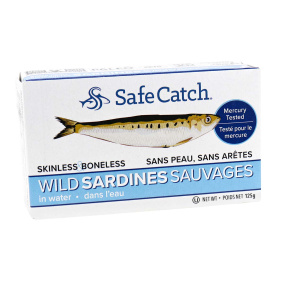 Front of Safe Catch Skinless & Boneless Wild Sardines in Water, 125g