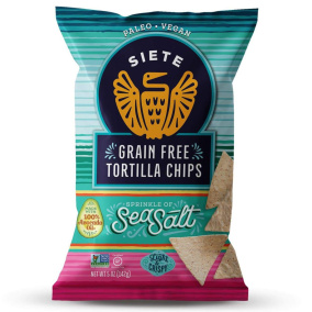 Front of Siete Sea Salt Grain Free Tortilla Chips, 142g